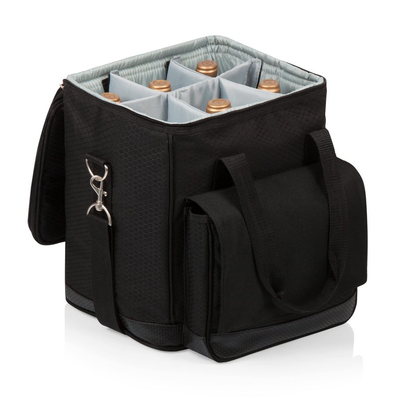 PICNIC TIME Cellar 6-Bottle Wine Carrier & Cooler Tote, Insulated Padded Wine Cooler Bag for Travel, Portable Bag with Polyester Exterior and Water-Resistant Base, (Black with Gray Accents) - Image 1